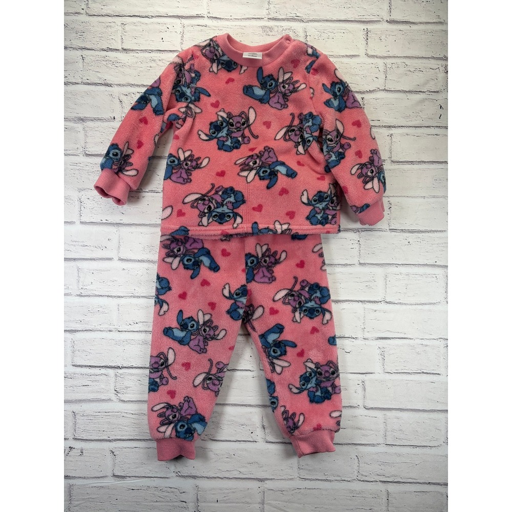 Disney Baby Stitch and Angel Pink Fleece Pajama Set Kid's Size 24M